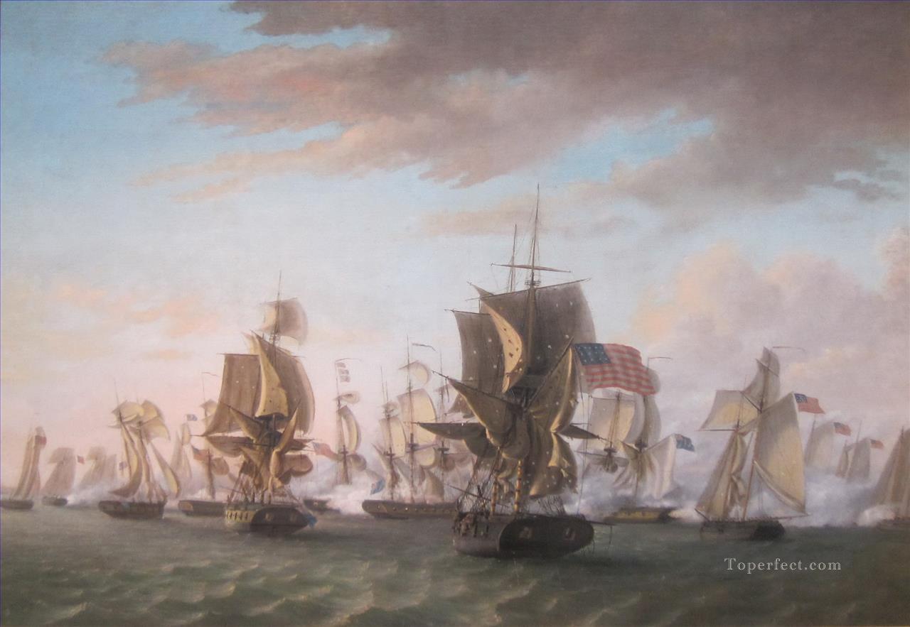 Perrys Victory on Lake Erie by Thomas Birch 1814 Sea Warfare Oil Paintings